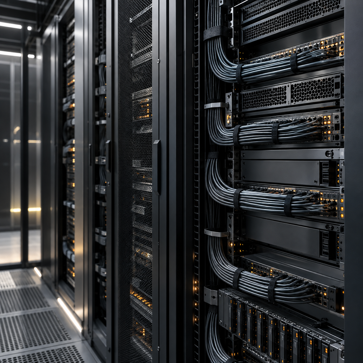 Infraestructura de servidores y conexiones en un centro de datos